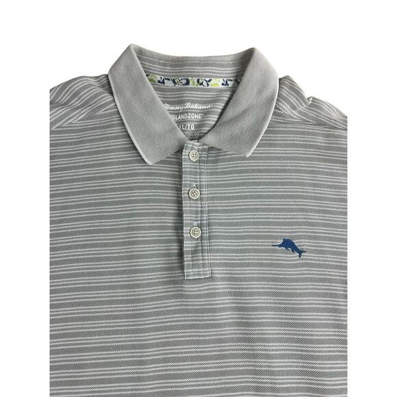 Men's Tommy Bahama Islandzone Polo Shirt Sz XL Gray Striped Pima Cotton Blend - Picture 3 of 8